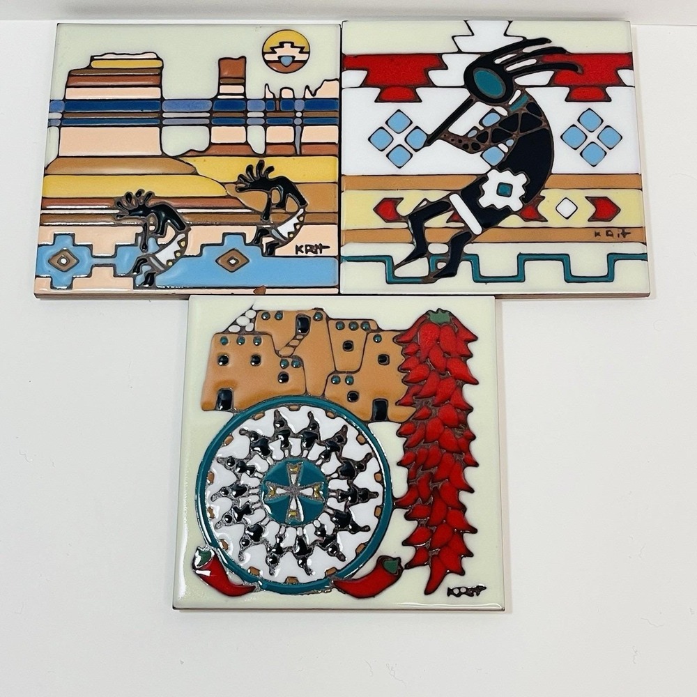 Earthtones Terra Cotta Southwest Tiles Kokopelli Friendship Lot of‎ 3 1995